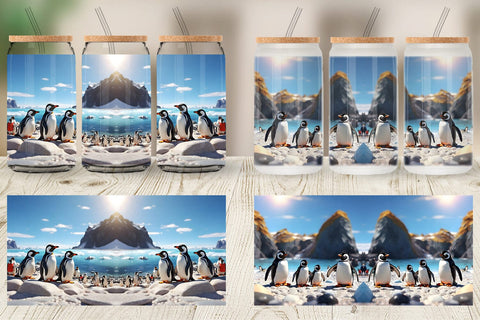 Glass Can Wrap Penguins Summer Sublimation artnoy 