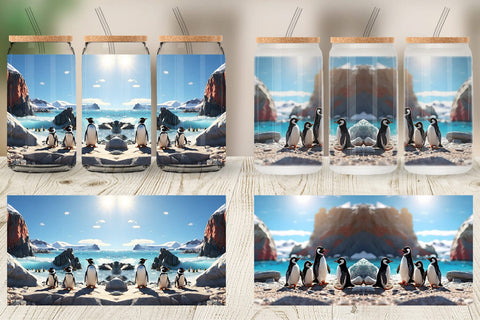 Glass Can Wrap Penguins Summer Sublimation artnoy 