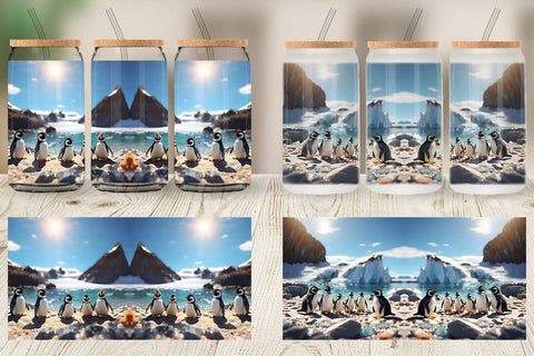 Glass Can Wrap Penguins Summer Sublimation artnoy 