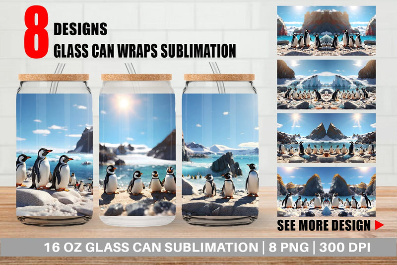 Glass Can Wrap Penguins Summer Sublimation artnoy 