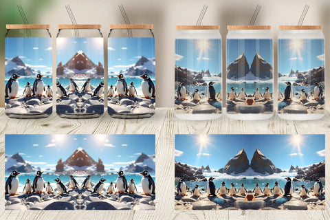 Glass Can Wrap Penguins Summer Sublimation artnoy 