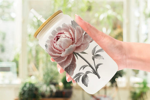 Glass Can Wrap Peony Sketch Sublimation artnoy 
