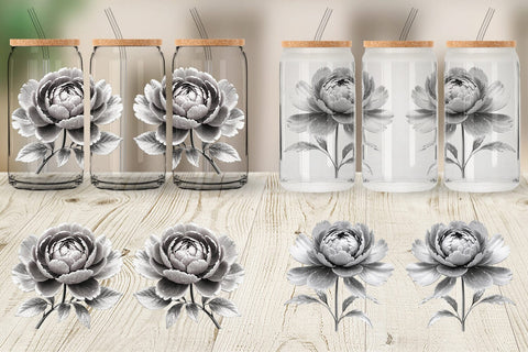 Glass Can Wrap Peony Sketch Sublimation artnoy 