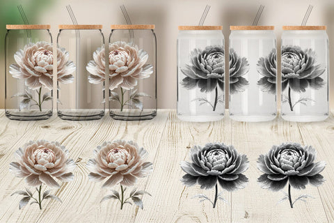 Glass Can Wrap Peony Sketch Sublimation artnoy 