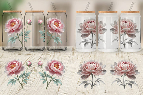 Glass Can Wrap Peony Sketch Sublimation artnoy 