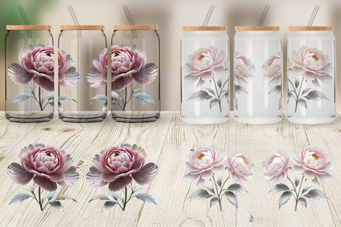 Glass Can Wrap Peony Sketch Sublimation artnoy 
