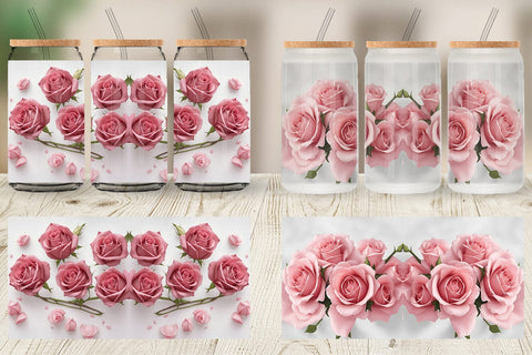 Glass Can Wrap Pink Rose Sublimation artnoy 