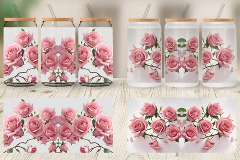 Glass Can Wrap Pink Rose Sublimation artnoy 