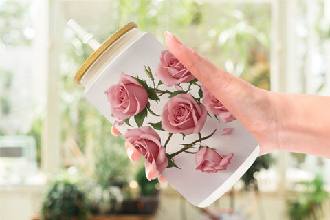 Glass Can Wrap Pink Rose Sublimation artnoy 