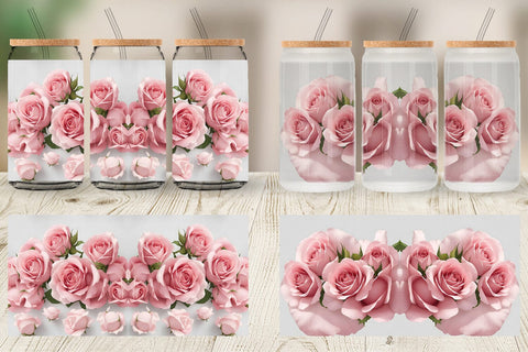 Glass Can Wrap Pink Rose Sublimation artnoy 