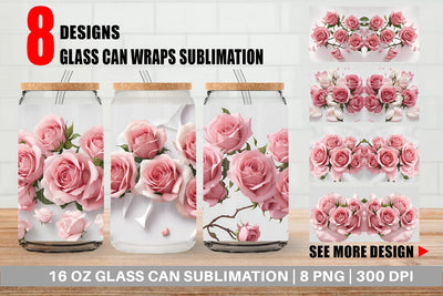 Glass Can Wrap Pink Rose Sublimation artnoy 