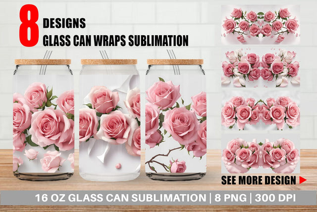 Glass Can Wrap Pink Rose Sublimation artnoy 