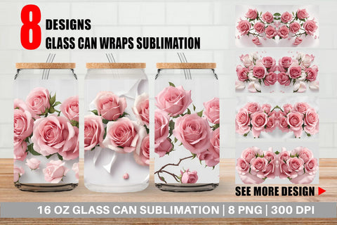 Glass Can Wrap Pink Rose Sublimation artnoy 