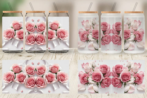 Glass Can Wrap Pink Rose Sublimation artnoy 