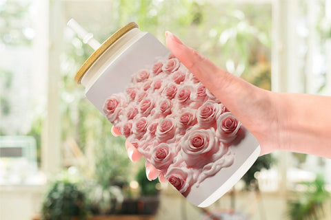Glass Can Wrap Pink Roses Flower Sublimation artnoy 