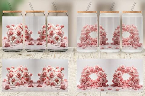 Glass Can Wrap Pink Roses Flower Sublimation artnoy 