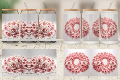 Glass Can Wrap Pink Roses Flower Sublimation artnoy 