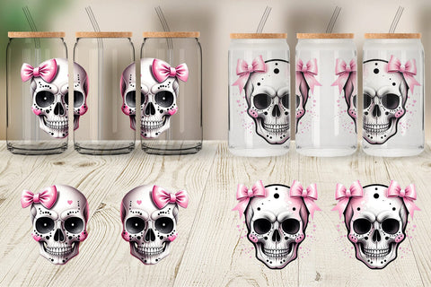 Glass Can Wrap Pink Skull Sticker Sublimation artnoy 