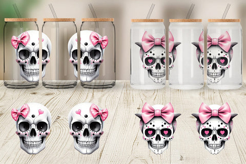 Glass Can Wrap Pink Skull Sticker Sublimation artnoy 