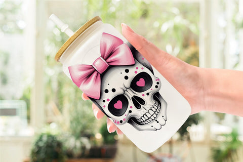 Glass Can Wrap Pink Skull Sticker Sublimation artnoy 