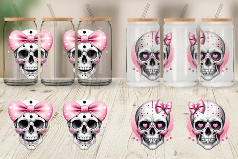 Glass Can Wrap Pink Skull Sticker Sublimation artnoy 