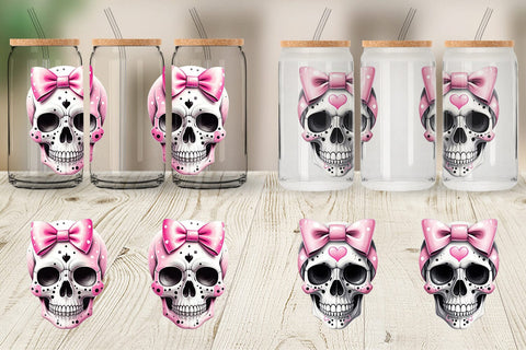 Glass Can Wrap Pink Skull Sticker Sublimation artnoy 