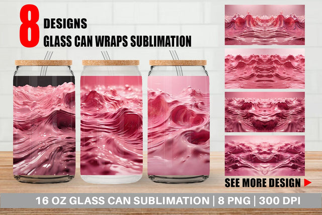 Glass Can Wrap Pink Wave Liquid Sublimation artnoy 