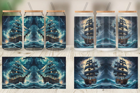 Glass Can Wrap Pirate Ship Sublimation artnoy 