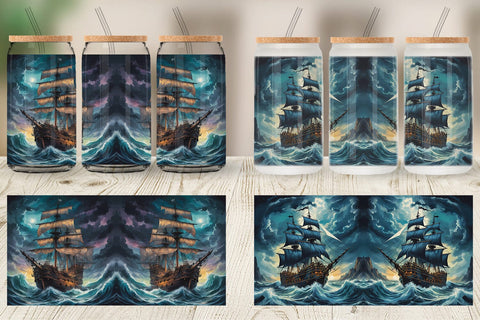 Glass Can Wrap Pirate Ship Sublimation artnoy 