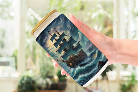 Glass Can Wrap Pirate Ship Sublimation artnoy 