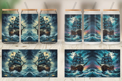 Glass Can Wrap Pirate Ship Sublimation artnoy 
