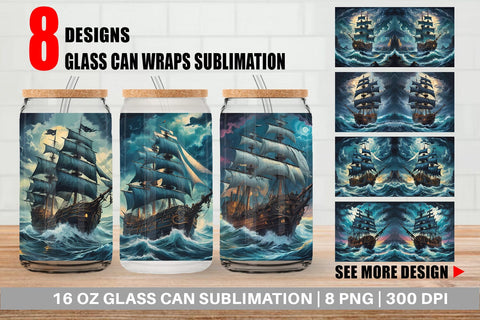 Glass Can Wrap Pirate Ship Sublimation artnoy 