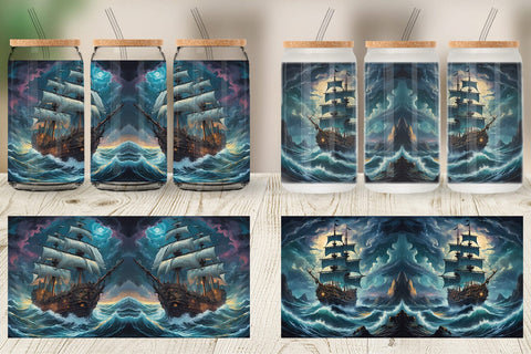 Glass Can Wrap Pirate Ship Sublimation artnoy 
