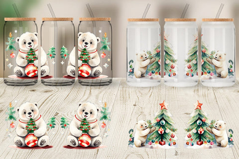 Glass Can Wrap Polar Bear Christmas Sublimation artnoy 