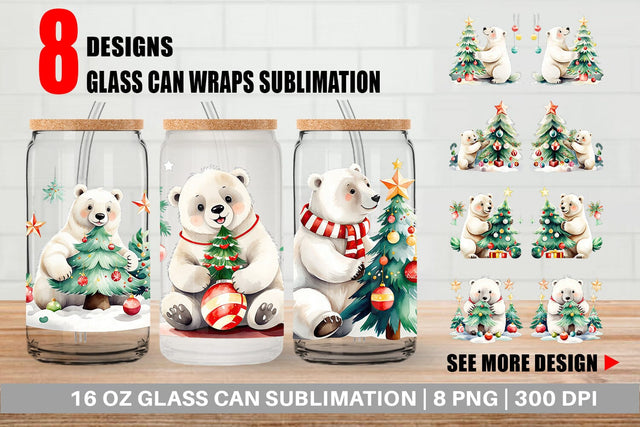 Glass Can Wrap Polar Bear Christmas Sublimation artnoy 