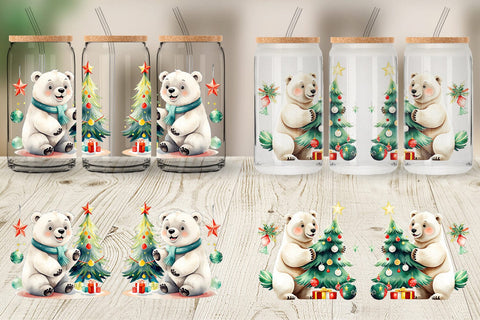 Glass Can Wrap Polar Bear Christmas Sublimation artnoy 