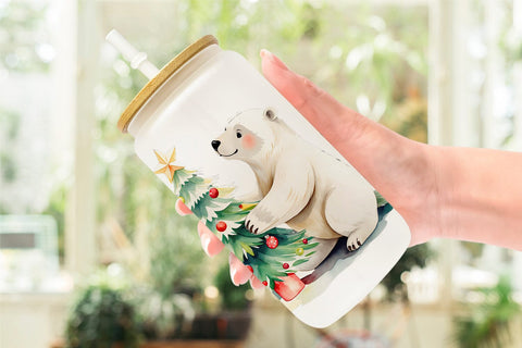 Glass Can Wrap Polar Bear Christmas Sublimation artnoy 