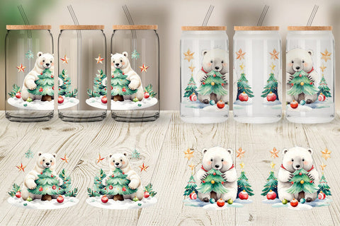 Glass Can Wrap Polar Bear Christmas Sublimation artnoy 
