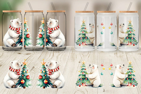 Glass Can Wrap Polar Bear Christmas Sublimation artnoy 