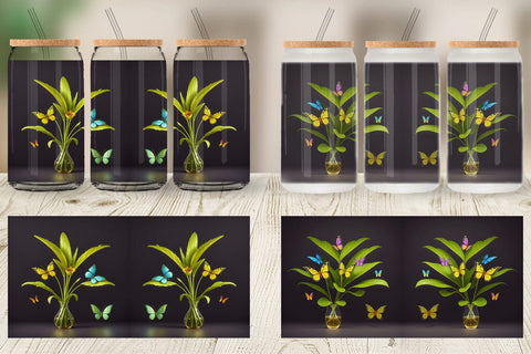 Glass Can Wrap Pot Plants and Butterfly Sublimation artnoy 