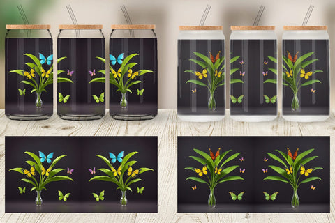 Glass Can Wrap Pot Plants and Butterfly Sublimation artnoy 