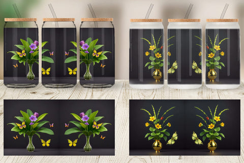 Glass Can Wrap Pot Plants and Butterfly Sublimation artnoy 