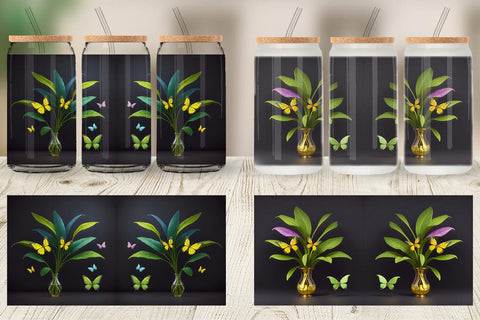 Glass Can Wrap Pot Plants and Butterfly Sublimation artnoy 