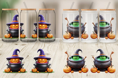 Glass Can Wrap Pumpkin Cauldron Sublimation artnoy 