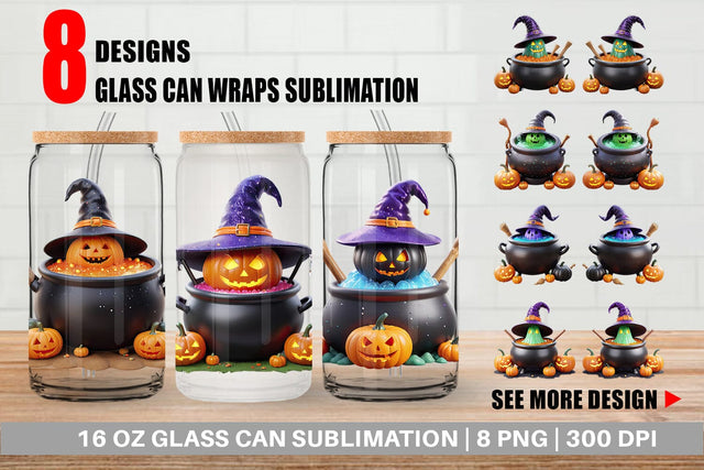 Glass Can Wrap Pumpkin Cauldron Sublimation artnoy 