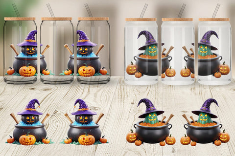 Glass Can Wrap Pumpkin Cauldron Sublimation artnoy 