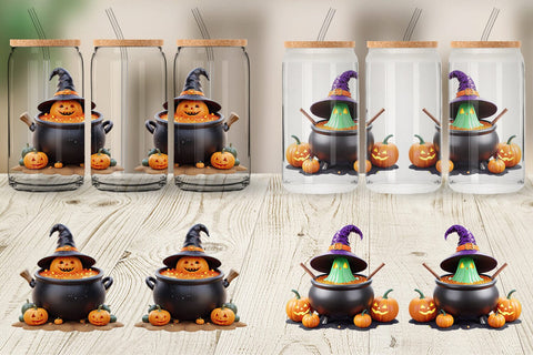 Glass Can Wrap Pumpkin Cauldron Sublimation artnoy 