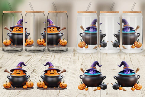 Glass Can Wrap Pumpkin Cauldron Sublimation artnoy 