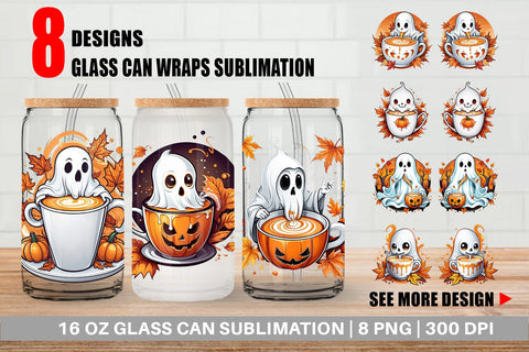 Glass Can Wrap Pumpkin Spice Ghost Sticker Sublimation artnoy 