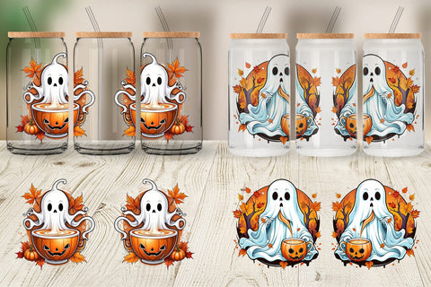 Glass Can Wrap Pumpkin Spice Ghost Sticker Sublimation artnoy 